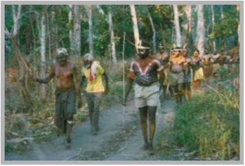 George Moreton Jnr (left) leading Bora at Lockhart River in the early 1970s (Photo: Athol Chase)